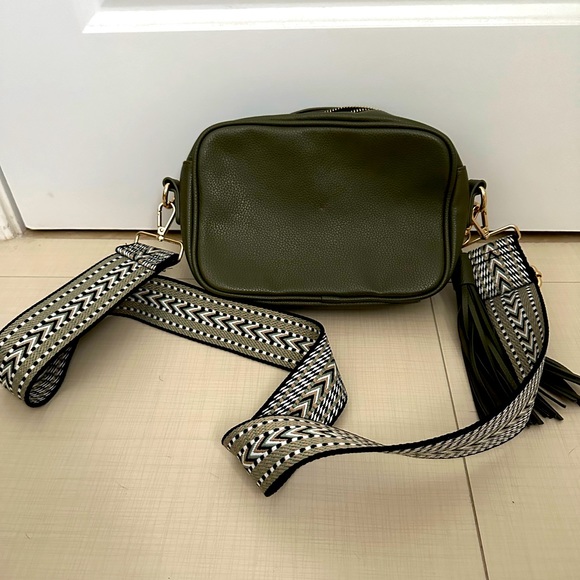 Olive green- leather cross body hobo bag - Picture 1 of 7